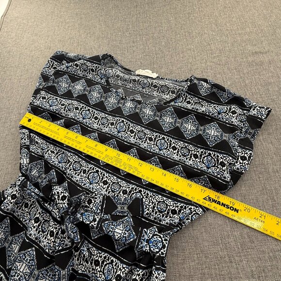 Hippie Rose Dress Tribal Boho Print Waist Tie Medium Cuffed Short Sleeves Lightw - Picture 8 of 11
